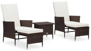 vidaXL 3-delige Loungeset met kussens poly rattan bruin