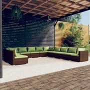 vidaXL 11-delige Loungeset met kussens poly rattan bruin