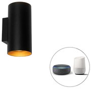 Smart wandlamp zwart met goud 2-lichts incl. Wifi GU10 - Sab Design GU10 cilinder / rond Binnenverlichting Lamp