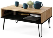 HAIRPIN S-90 EIK Ambachtelijk Goud/Zwart Mat - MODERNE KOFFIETAFEL MET OPKLAPBARE TAFEL + OPBERGVAK + PLANK