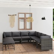 vidaXL 9-delige Loungeset met kussens poly rattan grijs