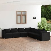 vidaXL 7-delige Loungeset met kussens poly rattan zwart