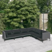 vidaXL 6-delige Loungeset met kussens poly rattan donkergrijs