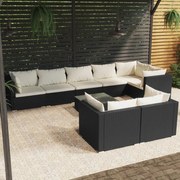 vidaXL 9-delige Loungeset met kussens poly rattan zwart