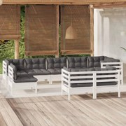 vidaXL 9-delige Loungeset met kussens massief grenenhout wit