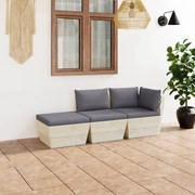 vidaXL 3-delige Loungeset met kussens pallet vurenhout