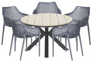 Garden Impressions Air XL tuinset 6-delig donker grijs - Tulli tuintafel Ø148x75 cm light teak look