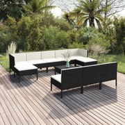 vidaXL 11-delige Loungeset met kussens poly rattan zwart