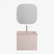 Macrae Houten Badkamermeubelset Met Geïntegreerde Wastafel Beige – Linnen & Vierkant Led En Anticondens 75x75 Cm Riben - Sklum