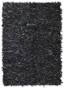 vidaXL Tapijt shaggy hoogpolig 80x160 cm echt leer grijs