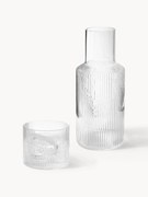 Handgeblazen kleine karaf Ripple met waterglas, 2-delig