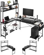 VEVOR Gaming Bureau L-vormig 1,7 m, Gamerbureau met monitorstandaard en uitschuifbare CPU-standaard, Hoekbureau met een draagvermogen van 68 kg, Hoekcomputerbureau, Werkstation voor Thuiswerkplek