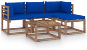 vidaXL 5-delige Loungeset met blauwe kussens