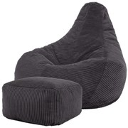 Cloudy Cord Zitzak Stoel + Poef - Antraciet
