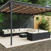 vidaXL 12-delige Loungeset met kussens poly rattan zwart