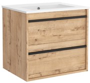 Muebles Resh badkamermeubel eiken 60cm met witte wastafel zonder kraangat