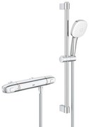 GROHE Grohtherm 1000 Doucheset - thermostatische douchekraan - HOH=12cm - met glijstangset - 60cm - vierkante handdouche - 2 straalsoorten - gladde doucheslang - chroom 34822005