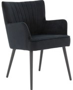 Goossens Eetkamerstoel Rob zwart velvet stof met armleuning, urban industrieel