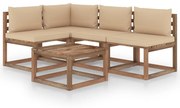 vidaXL 5-delige Loungeset met beige kussens