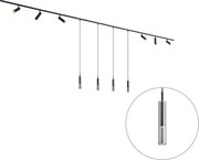 Modern railsysteem zwart met 6 spots en 4 hanglampen 1-fase - Slimline Uzzy Loyce