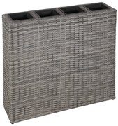 vidaXL Plantenbak verhoogd met 4 potten poly rattan grijs