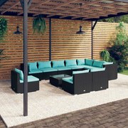 vidaXL 11-delige Loungeset met kussens poly rattan zwart