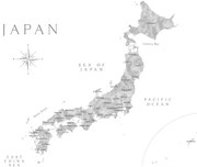 Kaart Map of Japan in gray watercolor, Blursbyai