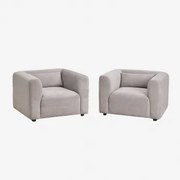 Pack Van 2 Gestoffeerde Fauteuils Fogler Corduroy Grijs – Taupe – Koel - Sklum