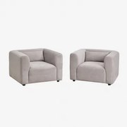 Set Van 2 Gestoffeerde Fauteuils Fogler Corduroy Grijs – Taupe – Koel - Sklum