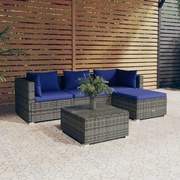 vidaXL 5-delige Loungeset met kussens poly rattan grijs