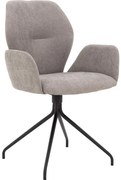 Goossens Eetkamerstoel Hera lichtgrijs stof met armleuning, modern design