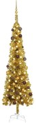 vidaXL Kerstboom met LED's en kerstballen smal 180 cm goudkleurig