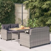 vidaXL 3-delige Tuinset met kussens poly rattan grijs