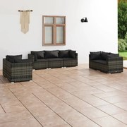 vidaXL 7-delige Loungeset met kussens poly rattan grijs