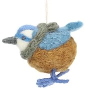 Kersthanger, blauwe vogel met sjaal, vilt