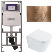 QeramiQ Dely Toiletset - 36.3x51.7cm - diepspoel - rimless - Geberit UP320 inbouwreservoir - met Burda frame - softclose toilet zitting 35 mm - koperen bedieningsplaat - ronde knoppen - wit glans SW1026255 / SW1159505/0701131/SW706196