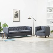 vidaXL Bankstel Chesterfield-stijl stoffen bekleding grijs 2-delig