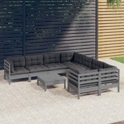 vidaXL 9-delige Loungeset met kussens grenenhout grijs