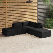 vidaXL 5-delige Loungeset met kussens poly rattan zwart