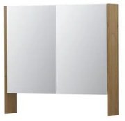 INK SPK3 Spiegelkast - 80x14x74cm - 2 deuren - dubbelzijdige Spiegel - open planchet - schakelaar en stopcontact - MDF Fineer Natur 1110121