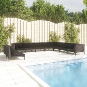 vidaXL 10-delige Loungeset met kussens poly rattan donkergrijs