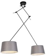 Hanglamp zwart met linnen kappen donkergrijs 35 cm 2-lichts - Blitz