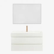 Ona Zwevend Badkamermeubelset Van Hout En Essenfineer Met Geïntegreerde Wastafel Wit & Rechthoekige Led En Anticondens 100x70 Cm Riben - Sklum