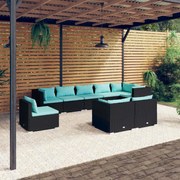 vidaXL 9-delige Loungeset met kussens poly rattan zwart