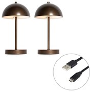 LED Set van 2 buiten tafellamp met dimmeren mushroom donkerbrons oplaadbaar - Keira Modern IP44 Buitenverlichting rond Lamp