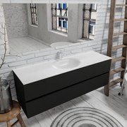 Zaro Sevilla Solid Surface badmeubel 150cm mat zwart 1 kraangat met 2 lades spoelbak midden