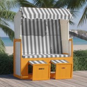 vidaXL Strandstoel met luifel poly rattan en massief hout wit en grijs