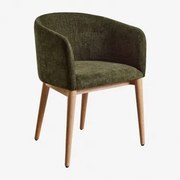 Set Van 2 Bunia Chenille Eetkamerstoelen Met Armleuningen Natuurlijk Hout & Stof Chenille Groen – Salie - Sklum