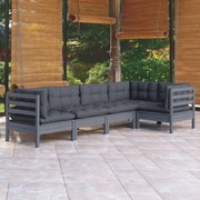 vidaXL 5-delige Loungeset met kussens grenenhout grijs