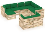 vidaXL 10-delige Loungeset met kussens groen geïmpregneerd hout